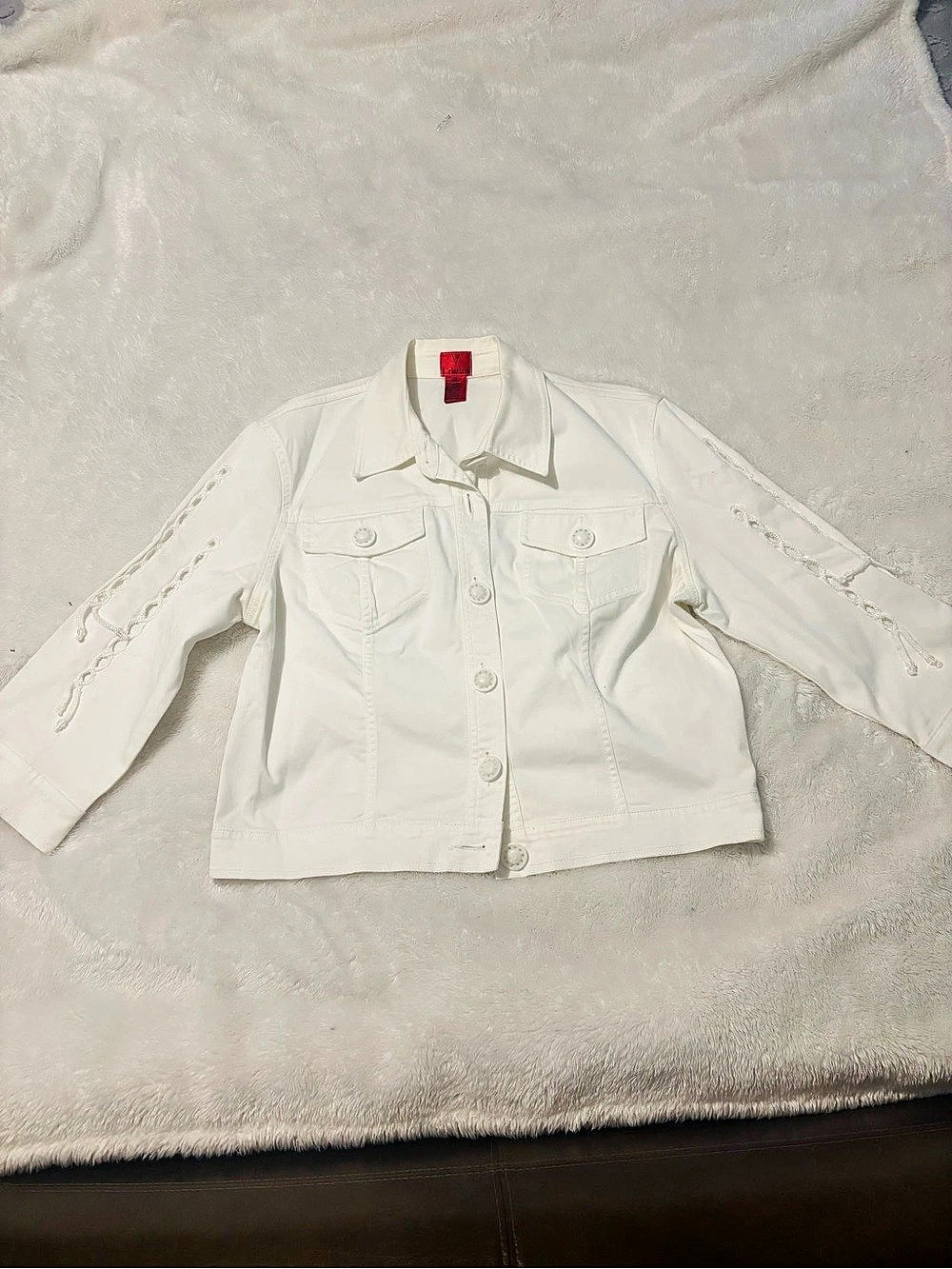 Cristina V White Embroidered Denim Jacket Size XL Like New